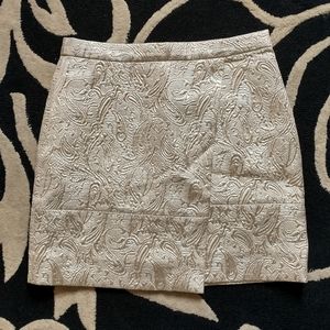 Gorgeous J. CREW metallic brocade mini skirt, asymmetrical faux wrap, size 0